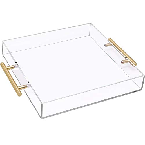 12x12 Clear Acrylic Serving Tray with Gold Handle