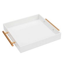 White Acrylic Lucite Serving Tray with Metal Handles
