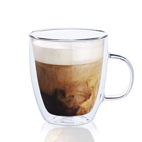 SAKI Glass Coffee Mugs - 12 oz Double Wall Insulated Mug