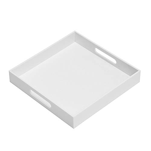 Glossy White Sturdy Acrylic Serving Tray with Handles