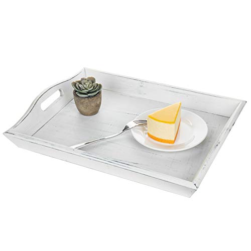 MyGift 16-Inch Vintage White Wood Breakfast Serving Tray