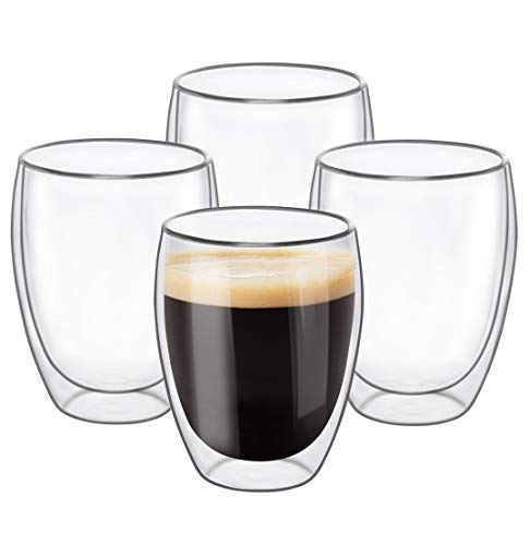 Glass Coffee Mugs 12 OZ - Set of 4, Double Wall