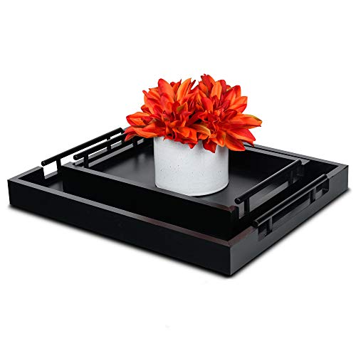 Black Serving Tray with Handles Set