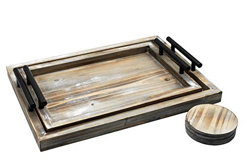 Coffee Ottoman Serving Tray Wooden Rustic