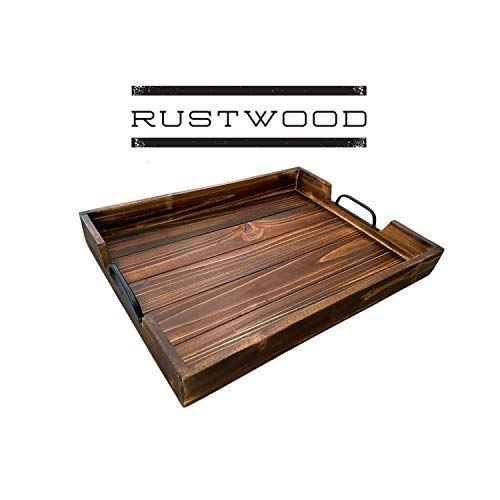 Rustic Wood Tray with Black Handles