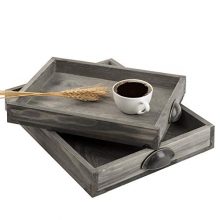 MyGift Vintage Gray Wood Trays with Antique Metal Corners