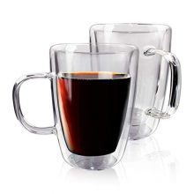 12OZ Clear Borosilicate Glass Coffee Mugs Set of 2