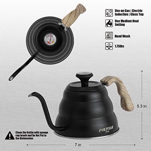 POLIVIAR Pour Over Coffee Kettle, 32oz Built-in Thermometer for Tea and  Coffee, Gooseneck Kettle Spout Pots with Exact Temperature, Food Grade