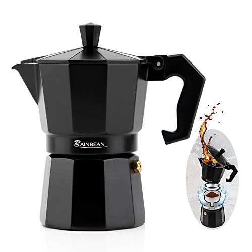 Espresso Maker RAINBEAN 3-Cup Stovetop Gas or Electric Aluminum Black