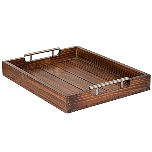 Wood Serving Tray with Silver Handles