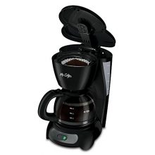 Mr. Coffee 5-Cup Coffee Maker in black with removable filter and auto-shutoff 