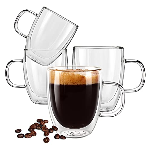 YUNCANG Double Wall Glass Coffee Mugs with Handle