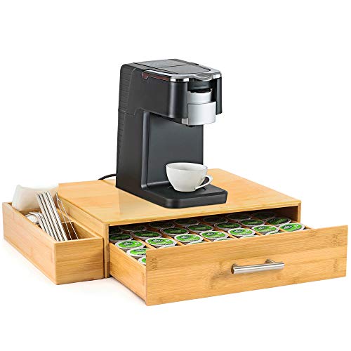 Bamboo Coffee Pod Holder Storage Organizer with Drawer