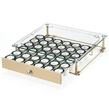 Beige Coffee Pod Holder with Tempered Glass Top – Organized Storage for 36 K-Cups 