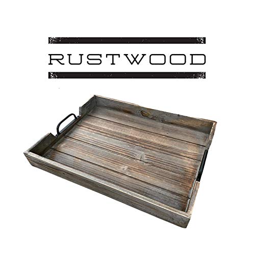 Rustic Wood Tray with Black Handles