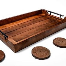 Wood Serving Tray with Metal Handles