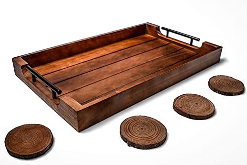Wood Serving Tray with Metal Handles
