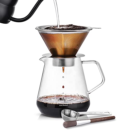 Brewer Pour Over Coffee Dripper with Separable Paperless Coffee Filter with Glass