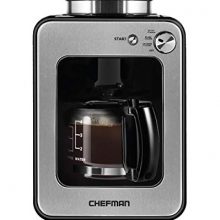 Chefman Grind and Brew 4 Cup Coffee Maker – Compact Design with Built-in Grinder and Adjustable Strength Settings in Black and Stainless Steel