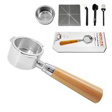 51mm Bottomless Portafilter with wooden handle and included accessories for DeLonghi espresso machines. 