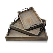 Barnwood Reclaimed Wood Serving Trays Set – Rustic Design with Matte Black Handles, Ideal for Kitchen, Dining, or Living Room Decor