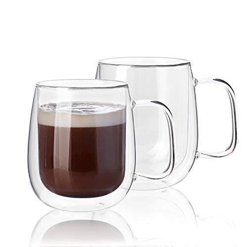 Kanwone Large Glass Coffee Mugs - 14 Ounce