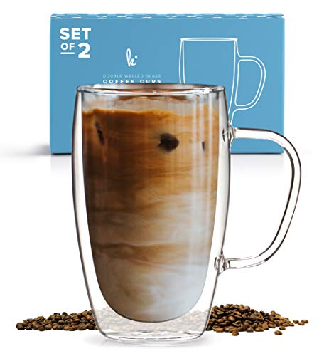 Insulated Coffee Mug with Handle, Double Walled Glass