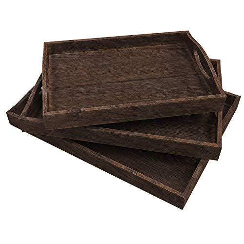 Coffee Table Rustic Wooden Serving Trays with Handle