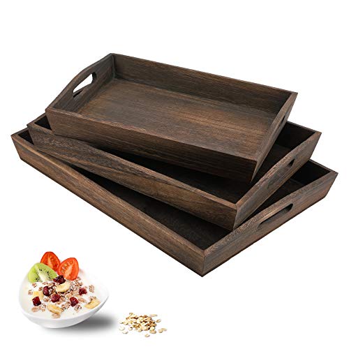 JUZI Rustic Wood Serving Tray with Handles-Set