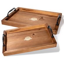 2 Pack Wooden Rustic Serving Tray with Handle
