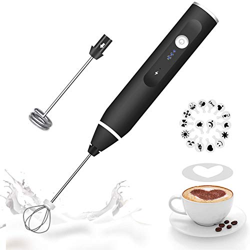 Milk Frother Handheld for Coffee with Art Stencils