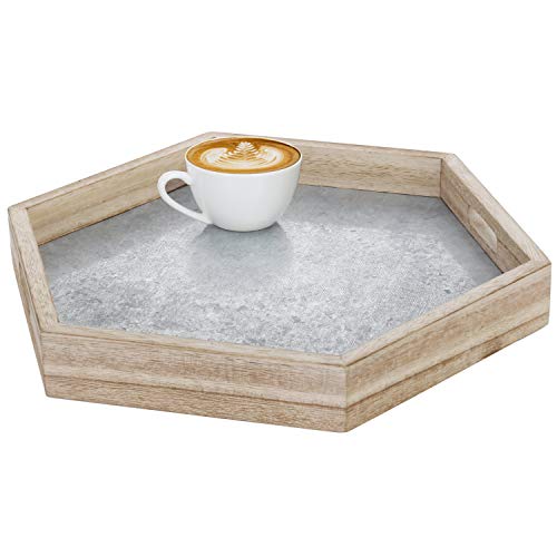 Galvanized Metal and Vintage Wood Coffee Serving Tray