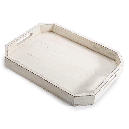 MyGift Rustic Whitewashed Wood Serving Tray