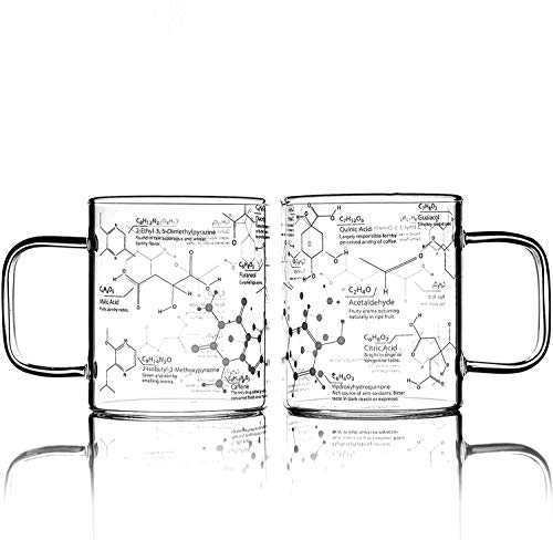 Glass Coffee Mug Set - 16 oz Tumbler with Coffee Chemistry Etching (Set of 2)