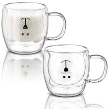 Yopay 2 Pack Glass Bear Coffee Mugs