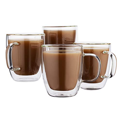 AMEDY'S Set Of 4 Insulated Double Wall Glasses With Handles
