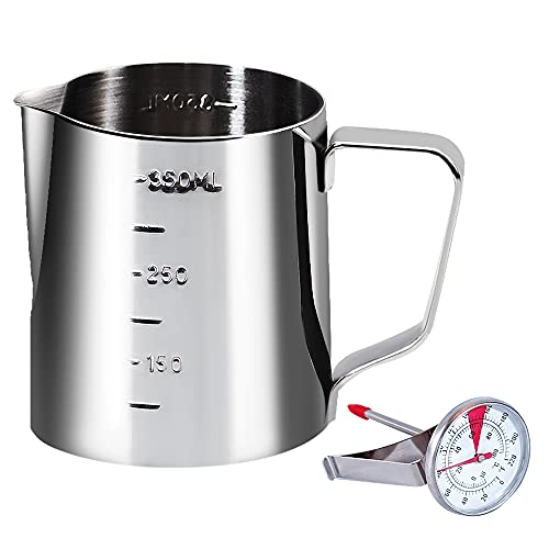 Coffee Milk Frothing Pitcher Cup with Measurement Inside Thermometer