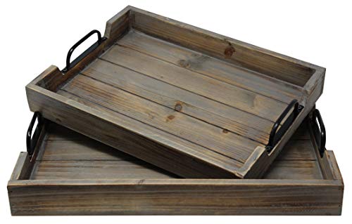 Nested Vintage Wood Serving Tray Set for Coffee Table