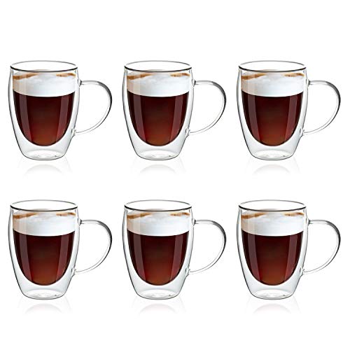 MEWAY 12oz/6 pack Coffee Mugs,Clear Glass Double Wall