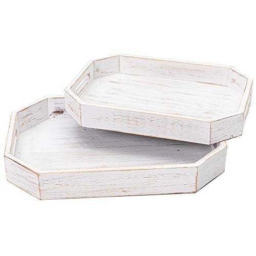 2PCS Whitewash Wood Serving Trays for Coffee