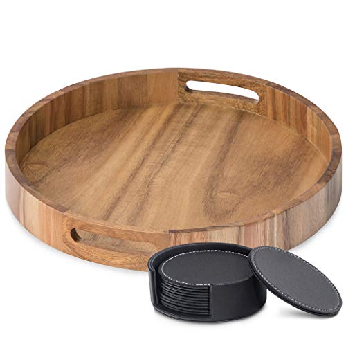 Round Serving Tray in Acacia Wood