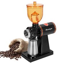 Huanyu Electric Coffee Bean Grinder with 8 adjustable grind sizes, anti-jumping hopper, high-quality steel cutters, and low-noise motor for grinding coffee beans, nuts, and spices.