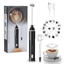 USB Rechargeable Electric Milk Frother Handheld for Latte Cappuccino, Double Whisk