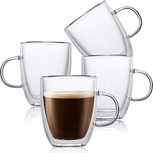 4 Pack Insulated Coffee Mug, Vivimee Glass Tea Mugs