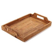 Rectangular Hand-Woven Rattan Coffee Serving Tray