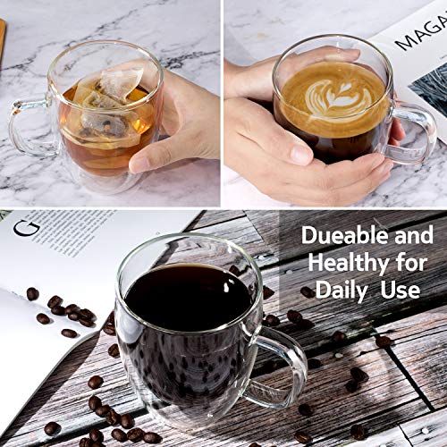 YUNCANG Double Wall Glass Coffee Mugs,(Set of 2  