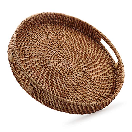 Round Rattan Woven Serving Tray with Handles