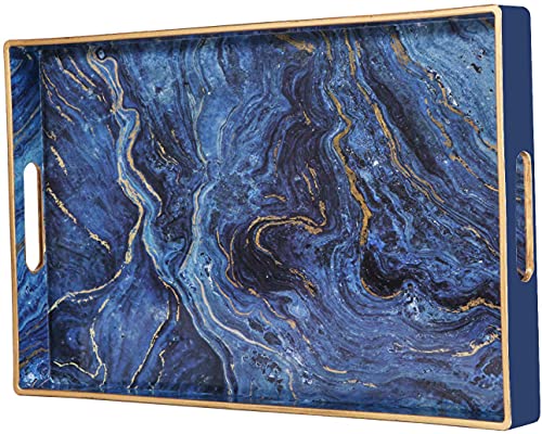 Zosenley Decorative Tray, Marbling Plastic Tray with Handles