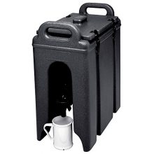 Durable Cambro 2.5 Gallon Beverage Camtainer with thick insulation, drip-proof spigot, and non-rusting lid latches."