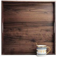 Large Square Black Walnut Wood Ottoman Tray with Handles